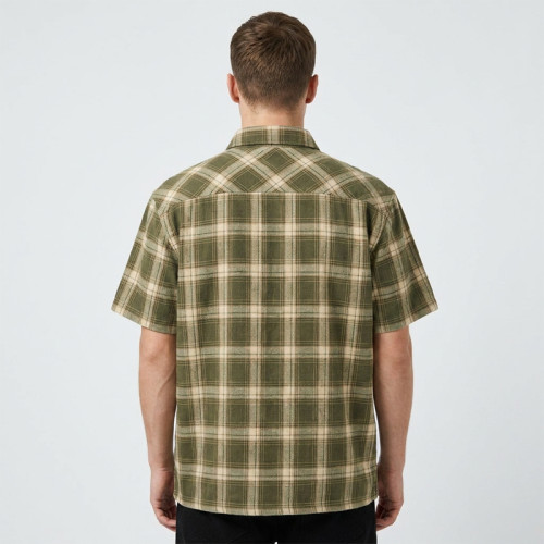 Short Sleeve Screen Print Plaid Shirt | Oversized Fit Casual Top | OEM Streetwear