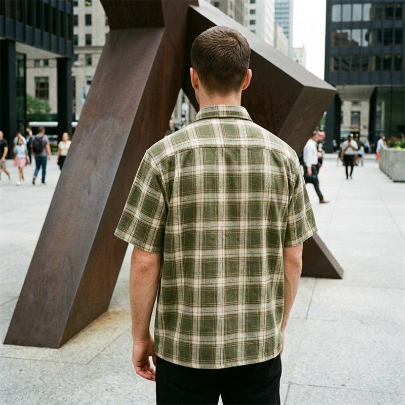 Short Sleeve Screen Print Plaid Shirt