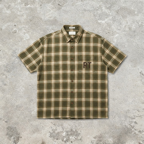 Short Sleeve Screen Print Plaid Shirt | Oversized Fit Casual Top | OEM Streetwear