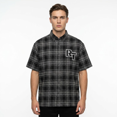 Applique RT Logo Plaid Short Sleeve Shirt | Casual Streetwear | Custom Streetwear Manufacturer
