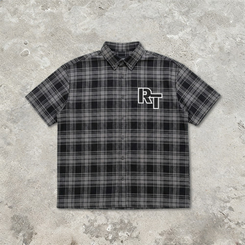 Applique RT Logo Plaid Short Sleeve Shirt | Casual Streetwear | Custom Streetwear Manufacturer