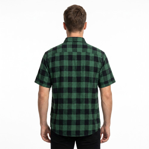 Front Letter Screen Print Plaid Short Sleeve Shirt | Oversized Fit | Turn-down Collar Button Top | OEM Streetwear