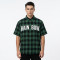 Front Letter Screen Print Plaid Short Sleeve Shirt | Oversized Fit | Turn-down Collar Button Top | OEM Streetwear