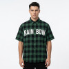 Front Letter Screen Print Plaid Short Sleeve Shirt | Oversized Fit | Turn-down Collar Button Top | OEM Streetwear