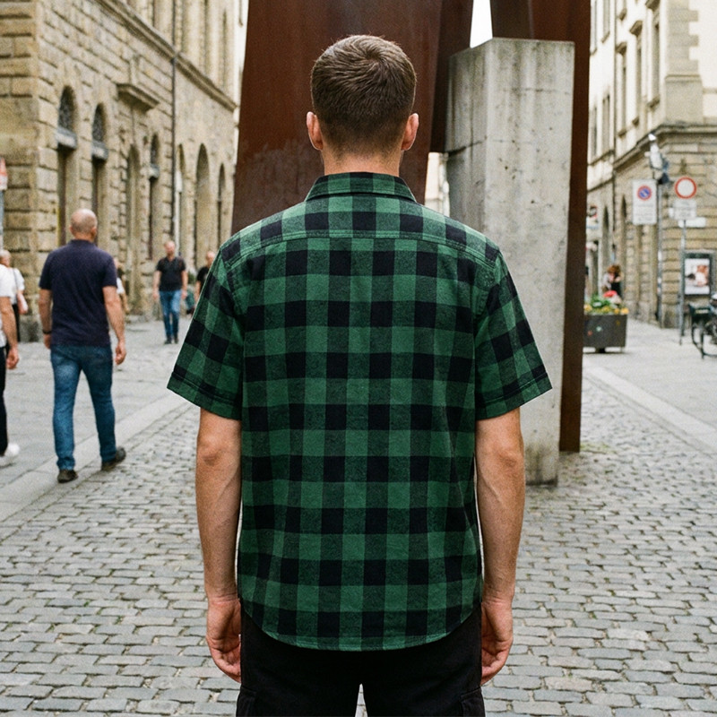 Front Letter Screen Print Plaid Short Sleeve Shirt