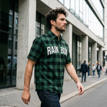 Front Letter Screen Print Plaid Short Sleeve Shirt | Oversized Fit | Turn-down Collar Button Top | OEM Streetwear