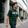 Front Letter Screen Print Plaid Short Sleeve Shirt | Oversized Fit | Turn-down Collar Button Top | OEM Streetwear