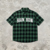 Front Letter Screen Print Plaid Short Sleeve Shirt | Oversized Fit | Turn-down Collar Button Top | OEM Streetwear