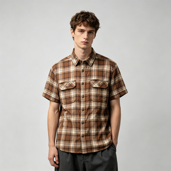 Vintage Dual Chest Pockets Plaid Short Sleeve Shirt | Casual Streetwear | OEM Streetwear