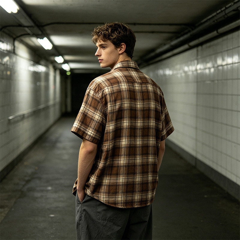 Vintage Dual Chest Pockets Plaid Short Sleeve Shirt
