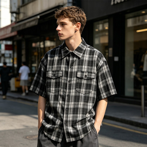Short Sleeve Plaid Shirt | Loose Boxy Fit | Daily Street Casual Wear | OEM Streetwear