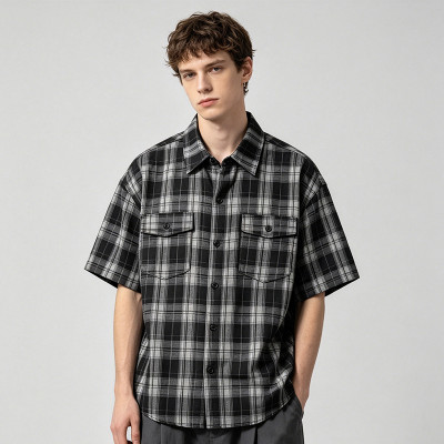 Short Sleeve Plaid Shirt | Loose Boxy Fit | Daily Street Casual Wear | OEM Streetwear