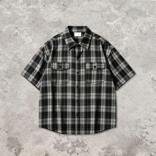 Short Sleeve Plaid Shirt | Loose Boxy Fit | Daily Street Casual Wear | OEM Streetwear