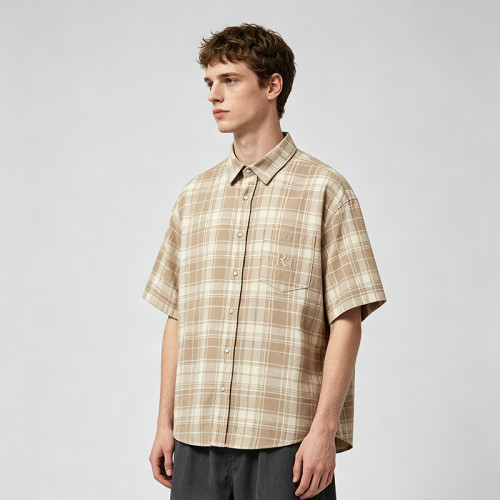 Embroidered Plaid Short Sleeve Shirt | Oversize Fit | Daily Casual Street Outfit | Custom Streetwear
