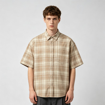 Embroidered Plaid Short Sleeve Shirt | Oversize Fit | Daily Casual Street Outfit | Custom Streetwear