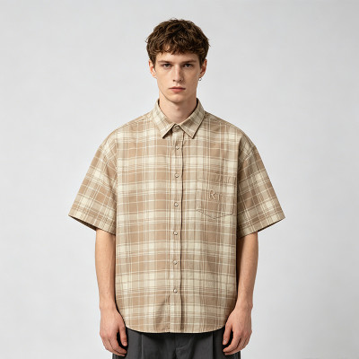 Embroidered Plaid Short Sleeve Shirt | Oversize Fit | Daily Casual Street Outfit | Custom Streetwear