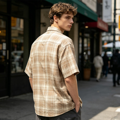 Embroidered Plaid Short Sleeve Shirt | Oversize Fit | Daily Casual Street Outfit | Custom Streetwear