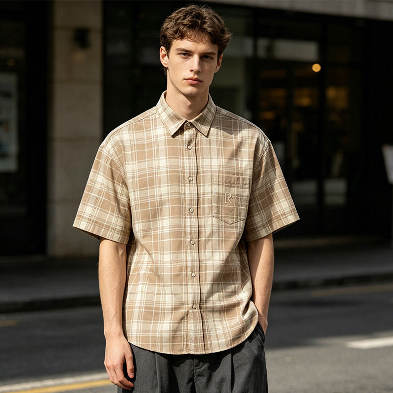 Embroidered Plaid Short Sleeve Shirt
