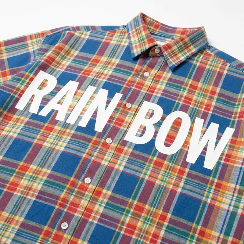 Short Sleeve Plaid Shirt With Front Screen Print