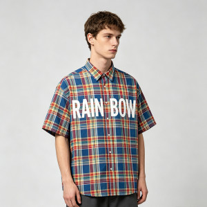 Short Sleeve Plaid Shirt With Front Screen Print | Loose Boxy Fit | Casual Wear | Custom Streetwear