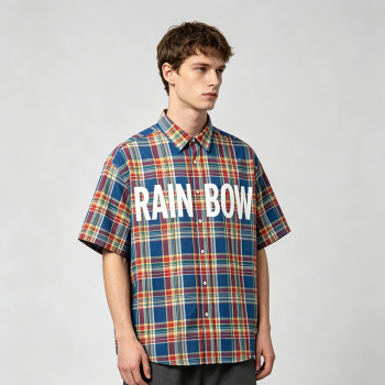 Short Sleeve Plaid Shirt With Front Screen Print | Loose Boxy Fit | Casual Wear | Custom Streetwear