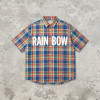 Short Sleeve Plaid Shirt With Front Screen Print | Loose Boxy Fit | Casual Wear | Custom Streetwear