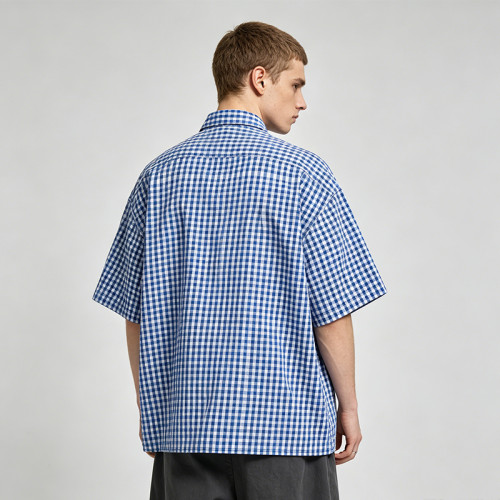 Gingham Plaid Woven Short Sleeve Shirt | Relaxed Oversized Fit | Daily Casual Street Outfit | OEM Streetwear