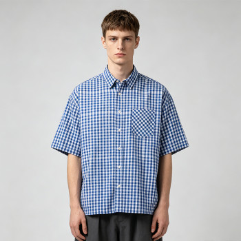Gingham Plaid Woven Short Sleeve Shirt | Relaxed Oversized Fit | Daily Casual Street Outfit | OEM Streetwear