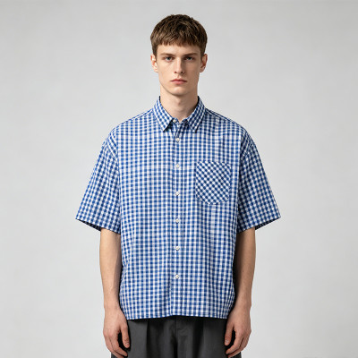 Gingham Plaid Woven Short Sleeve Shirt | Relaxed Oversized Fit | Daily Casual Street Outfit | OEM Streetwear