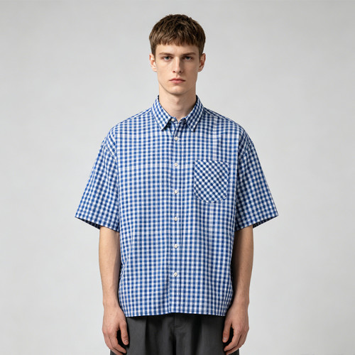 Gingham Plaid Woven Short Sleeve Shirt | Relaxed Oversized Fit | Daily Casual Street Outfit | OEM Streetwear