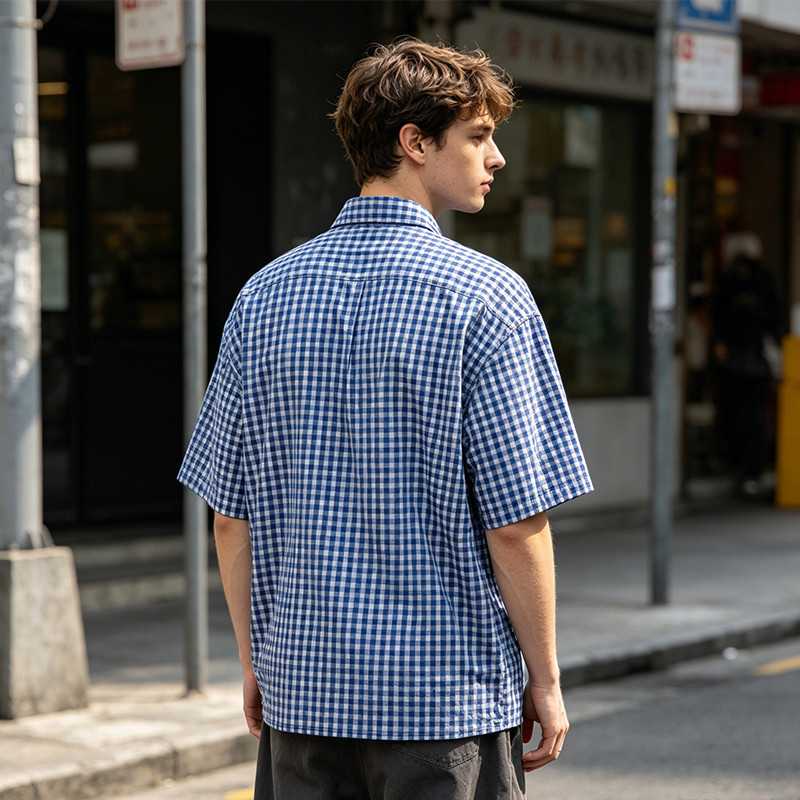 Gingham Plaid Woven Short Sleeve Shirt