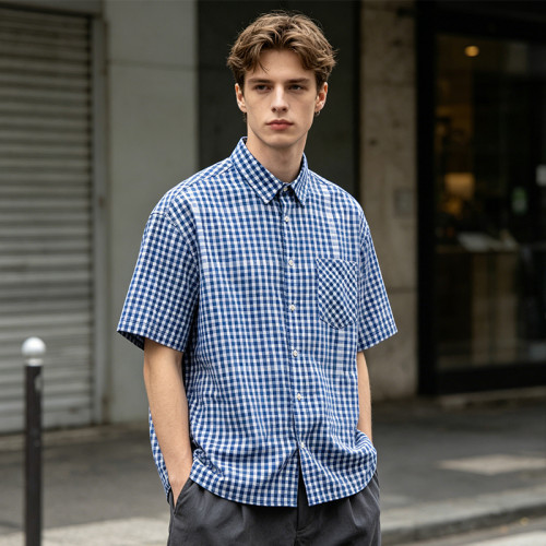 Gingham Plaid Woven Short Sleeve Shirt | Relaxed Oversized Fit | Daily Casual Street Outfit | OEM Streetwear