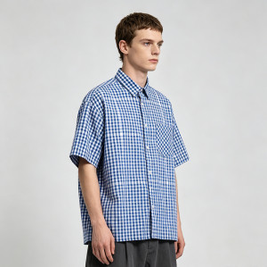 Gingham Plaid Woven Short Sleeve Shirt | Relaxed Oversized Fit | Daily Casual Street Outfit | OEM Streetwear