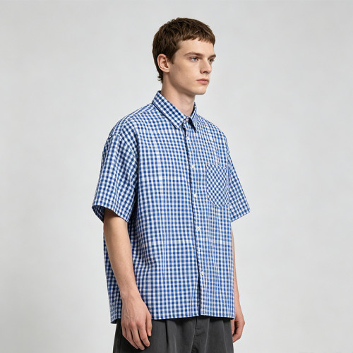 Gingham Plaid Woven Short Sleeve Shirt | Relaxed Oversized Fit | Daily Casual Street Outfit | OEM Streetwear