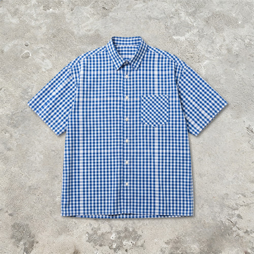 Gingham Plaid Woven Short Sleeve Shirt | Relaxed Oversized Fit | Daily Casual Street Outfit | OEM Streetwear