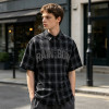 Rhinestone Hotfix Plaid Short Sleeve Shirt | Oversize Fit | Hip Hop Daily Streetwear | Clothing Manufacturer