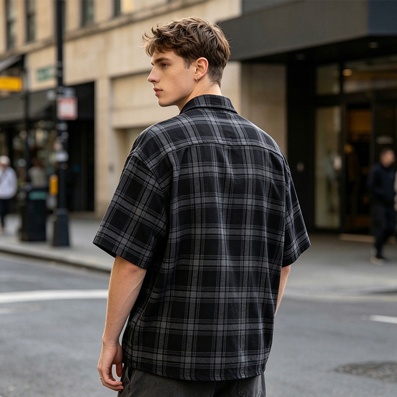 Rhinestone Hotfix Plaid Short Sleeve Shirt