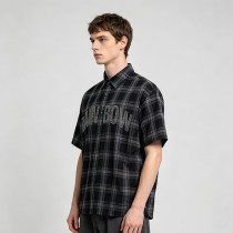 Rhinestone Hotfix Plaid Short Sleeve Shirt | Oversize Fit | Hip Hop Daily Streetwear | Clothing Manufacturer