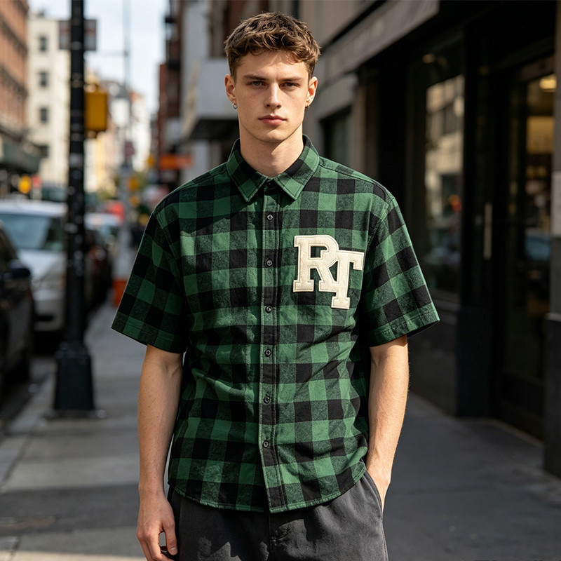 Plaid Applique Short Sleeve Shirt