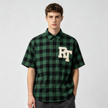 Plaid Applique Short Sleeve Shirt | Loose Boxy Fit | Street Daily Wear | Custom Streetwear
