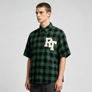 Plaid Applique Short Sleeve Shirt | Loose Boxy Fit | Street Daily Wear | Custom Streetwear