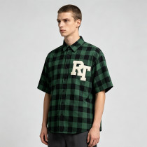 Plaid Applique Short Sleeve Shirt | Loose Boxy Fit | Street Daily Wear | Custom Streetwear