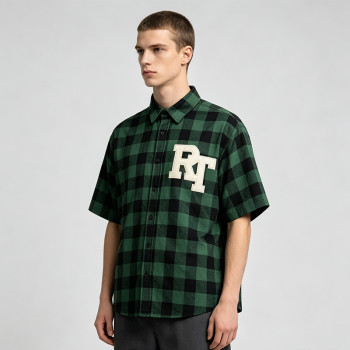 Plaid Applique Short Sleeve Shirt | Loose Boxy Fit | Street Daily Wear | Custom Streetwear
