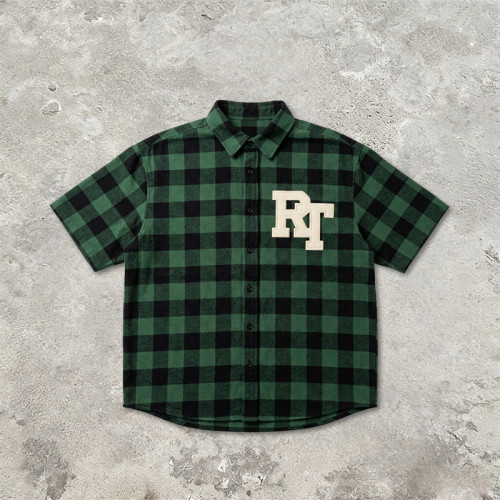 Plaid Applique Short Sleeve Shirt | Loose Boxy Fit | Street Daily Wear | Custom Streetwear