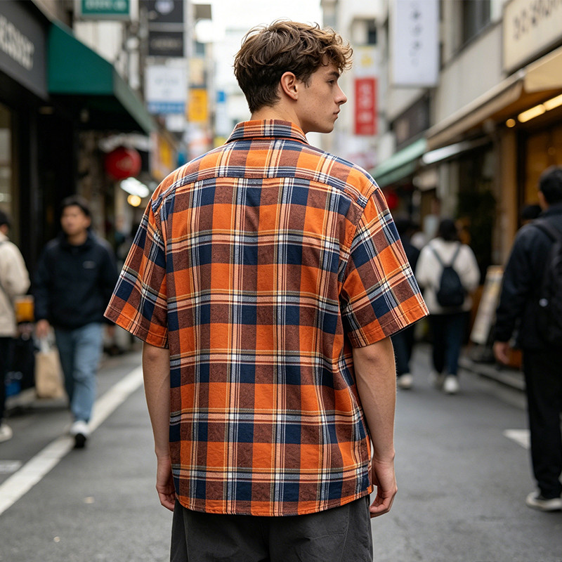 Towel Embroidery Applique Plaid Short Sleeve Shirt