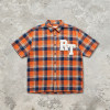 Towel Embroidery Applique Plaid Short Sleeve Shirt | Oversize Fit | Daily Street Casual Wear | OEM Streetwear