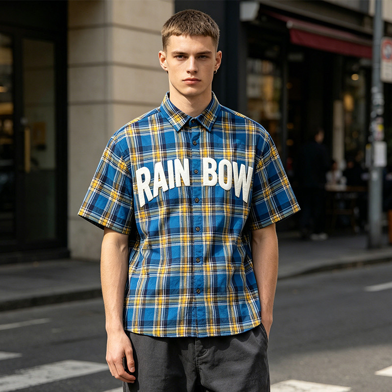 Puff Print Plaid Short Sleeve Shirt