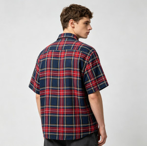 Silicone Rubber Print Plaid Short Sleeve Shirt | Oversized Fit | Clothing Manufacturer