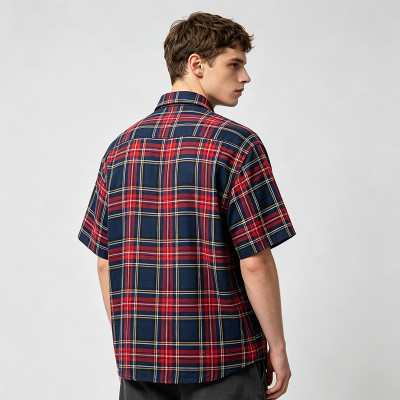 Silicone Rubber Print Plaid Short Sleeve Shirt | Oversized Fit | Clothing Manufacturer