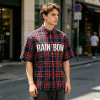 Silicone Rubber Print Plaid Short Sleeve Shirt | Oversized Fit | Clothing Manufacturer